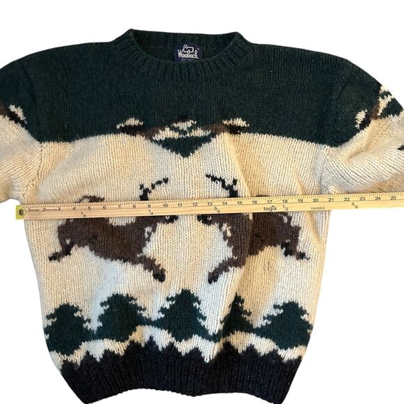 Woolrich Vintage 100% Wool White & Green Reindeer Trees Jacquard Sweater XL - Picture 5 of 8
